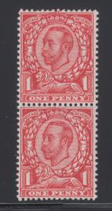 Great Britain SG 343a MNH. 1912 1p KGV pair, bottom No Cross on Crown, Cert