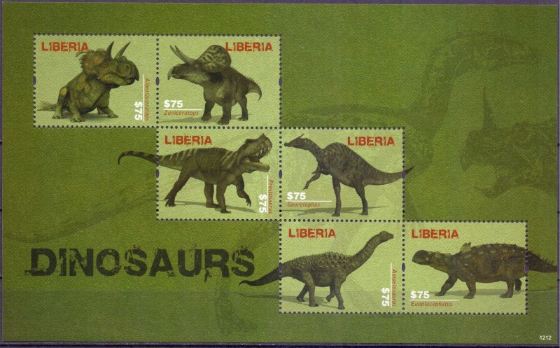 Liberia. 2012. Dinosaurs. MNH.