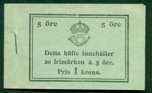 SWEDEN (H20Ab) Scott 126av, 5ore Lion, Complete booklet, Facit $1,000.00