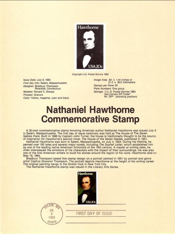 US SP619 Nathaniel Hawthorne 2047 Souvenir Page FDC