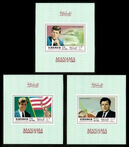 Manama/Ajman 1969 - Kennedy Brothers, JFK, Robert, Ted - Set of 3v S/S - MNH