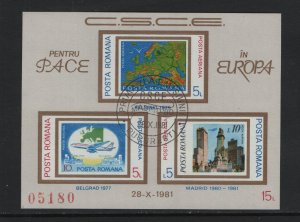 Romania  cancelled 1981 AIR  Imperf.   sheet  with three stamps