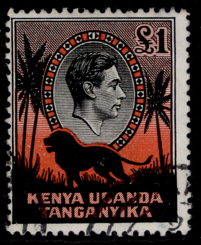 KENYA UGANDA TANGANYIKA GVI SG150b, £1 black & red, FINE USED. Cat £50. P12½