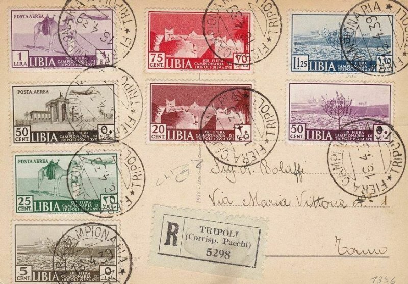 1939 Libya, N° 158/16 + Pa 13a Fiera Di Tripoli La Series Su Postcard Viaggiata