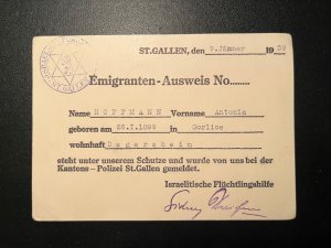 1939 Switzerland Emigrant ID Card St Gallen to Degersheim Germany