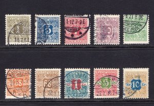Denmark 1907 Perf 13 Newspaper Stamps #P1-10 F-VF Used