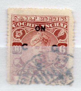 India Cochin 1919-33 Early Issue used Shade of 6p. Optd NW-15850