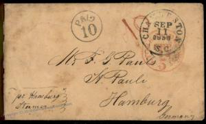 USA 1858 Charleston SC St Pauli Hamburg Germany Transatlantic Mail Cover V 77649