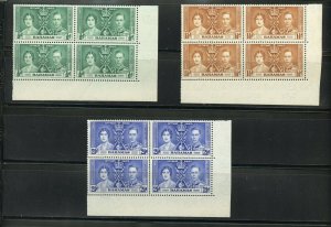 BAHAMAS CORONATION OF GEORGE VI 1937 SC#97-9 MINT NH CORNER BLOCKS OF 4 AS SHOWN