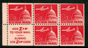 USA 1962 Airmail 8¢ Booklet Pane ZIP Slogan  Scott C64b MNH W644