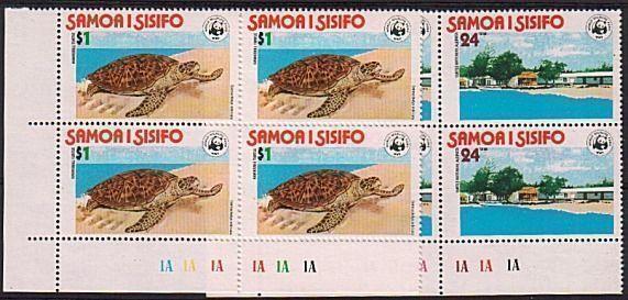 SAMOA 1978 WWF Turtles set MNH plate blocks of 4