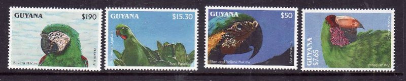 Guyana-Sc#2654-6,2659-unused NH 1/2 set-Birds-parrots-id4-1993-