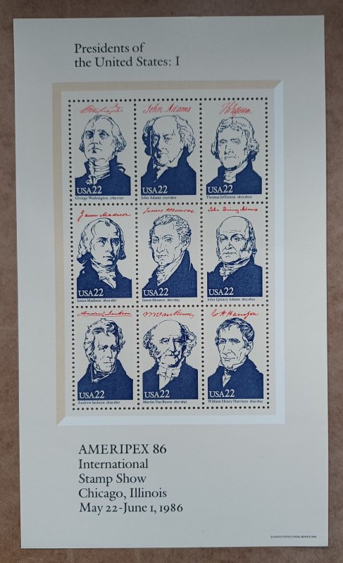 US #2216 22c Presidents of the United States:I Ameripex 86 pane of 9 MNH (1986)