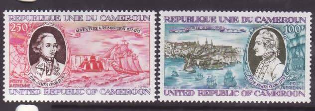 Cameroun-Sc#C271-2- id9-unused NH airmail set-Capt. Cook-Ships-1979-