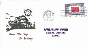 1943 FDC, #918, 5c Overrun Country - Albania, patriotic (tank)