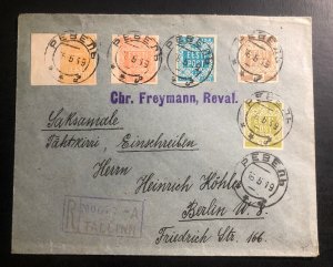 1919 Tallinn Estonia Registered Cover to Berlin Germany First Stamp Set 1-4 & 27