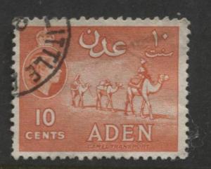 ADEN - Scott 49a - QEII Definitive- Vermillion - 1953- Used - Single 10c Stamp