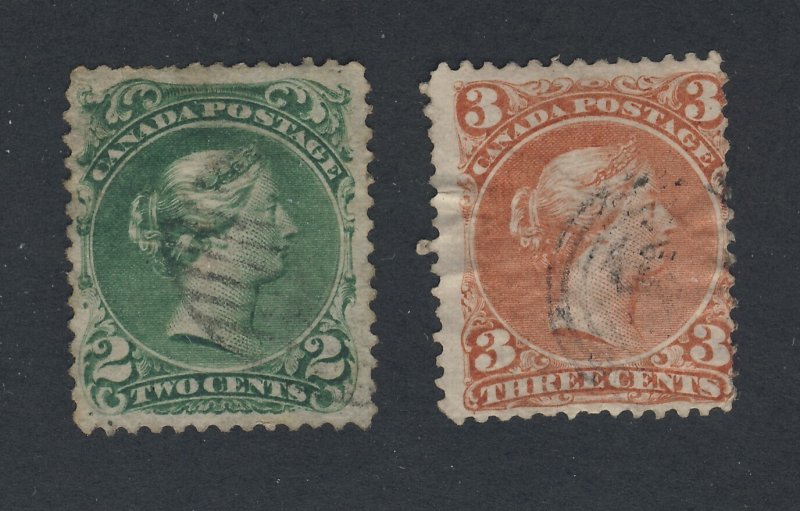 2x Canada  Large Queen Used Stamps #24-2c /VF #25-3c Fine Guide = $110.00