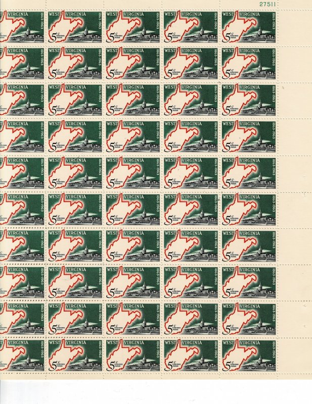 West Virginia 5c US Postage Sheet VF/XF MNH #1232