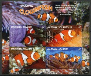 Marshall Islands Fish Stamps 2019 MNH Amazing Clownfish Marine 4v M/S