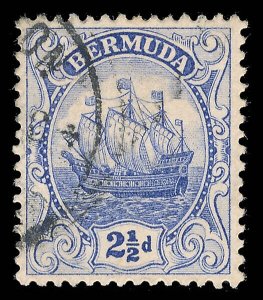 Bermuda 1910 Caravel 2½d blue with WATERMARK REVERSED vfu. Scarce. SG48x.