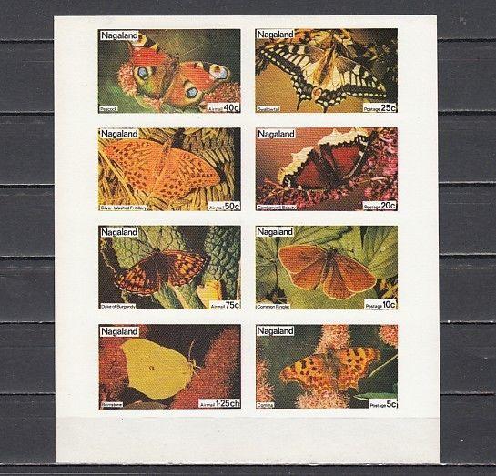 Nagaland, 1974 India Local. Butterflies IMPERF sheet of 8.