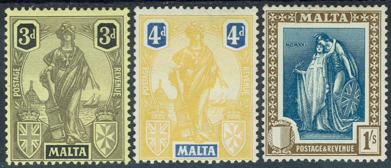 MALTA 1922 FIGURE 3D 4D AND 1/-