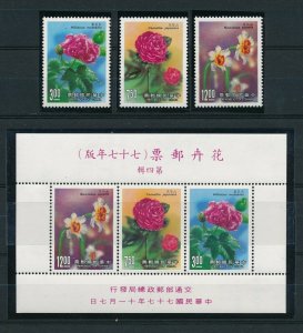 RO China 1988 Flower of 4 Seasons, Winter (3v + 1ms Cpt) MNH CV$14