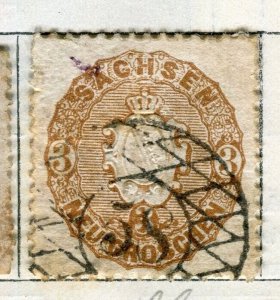 GERMANY; SAXONY 1860s early classic rouletted issue fine used 3g. Postmark 58