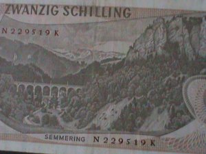 ​AUSTRIA-1967-AUSTIRAN NATIONAL BANK-$20 SCHILLING-LT.-CIRCULATED NOTE VF