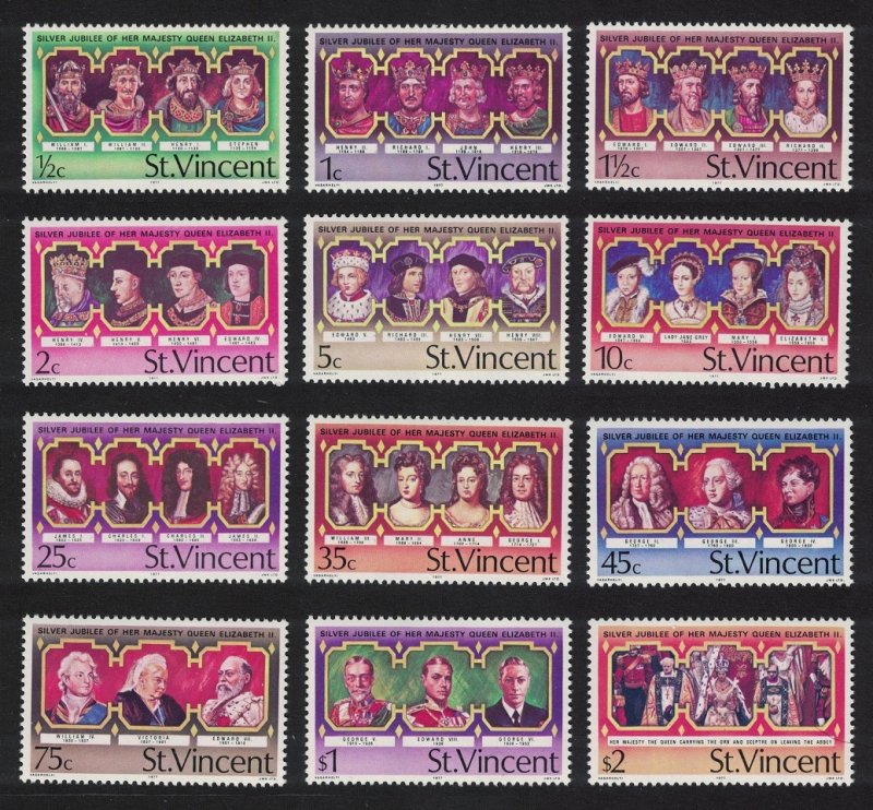 St. Vincent British Monarchs Silver Jubilee 12v 1977 MNH SG#502-513