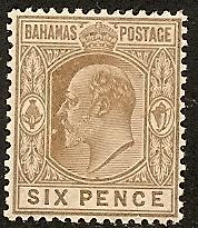 BAHAMAS  47 MINT OG 1911 6p bis brown KEVII