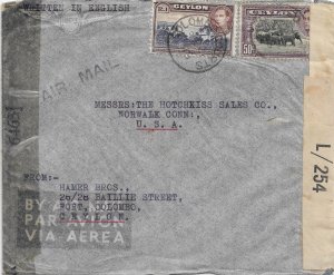 Colombo, Ceylon to Norwalk, CT 1943 Ceylon & U.S. censors (C5669)