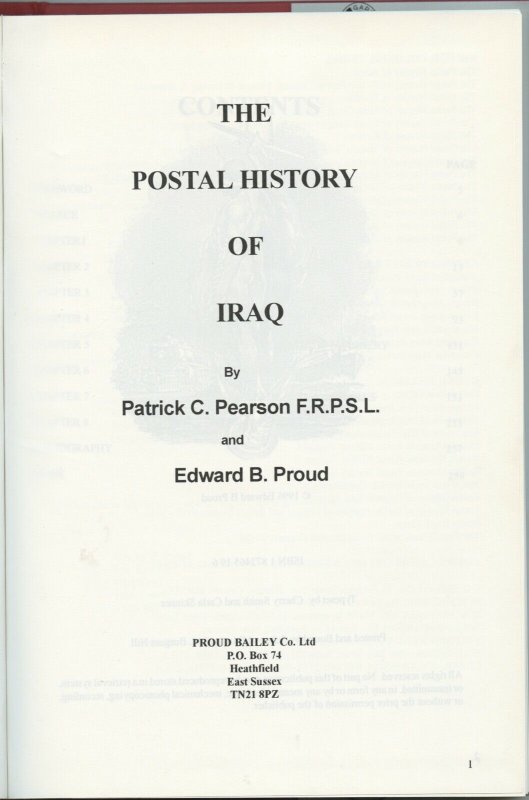 THE POSTAL HISTORY OF IRAQ BY PATRICK C. PEARSON AND EDWARD B. PROUD AS SHOWN 1872465196