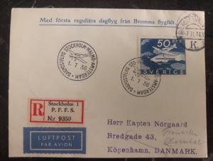 1936 Stockholm First Flight cover FFC to Copenhagen Denmark dagpostflyg