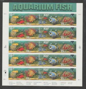 U.S. Scott #3317-3320 Aquarium Fish Stamps - Mint NH Sheet - UR B2 Plate