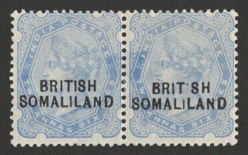 SOMALILAND 1903 QV India 2½a pair, variety 'BRIT.SH'. Only 50 sold. Certificate.