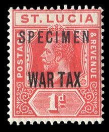 St. Lucia #MR2S Cat$55, 1916 1p scarlet, overprinted Specimen, lightly hinged