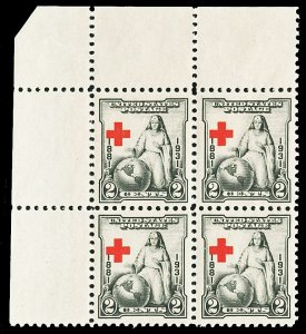 Scott 702 1931 2c Red Cross Issue Mint Corner Block of Four XF NH