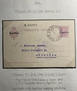 1932 Sta Colma De Farnes Spain Stationery Postcard Cover To Gerona