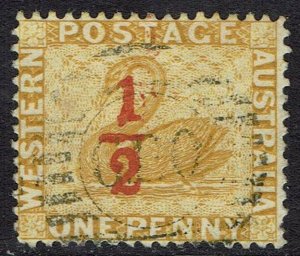 WESTERN AUSTRALIA 1884 SWAN 1/2 ON 1D PERF 14 USED