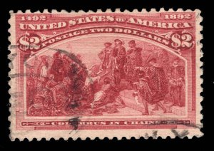 MOMEN: US STAMPS # 242 $2 COLUMBIAN USED $700 LOT #27901