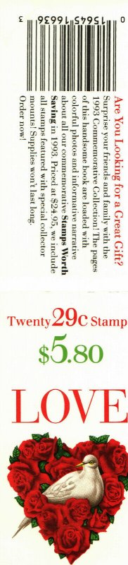 US #2814 Block (6 stamps) MNH with cover Love Dove booklet stamps