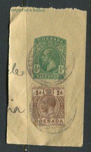 GRENADA; 1920s early GV Postal WRAPPER stamped Postmark PIECE