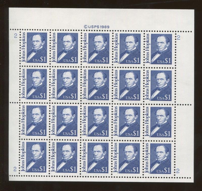 Full Sheet of 20 American Johns Hopkins $1 US Stamps #2194e Brookman Price $195