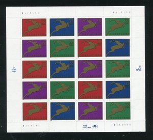 3359a Christmas Reindeer Sheet of 20 33¢ Stamps MNH 1999