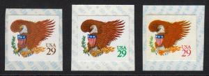 1992 Sc 2595-7 Brown, Green, & Red 29c set of singles MNH