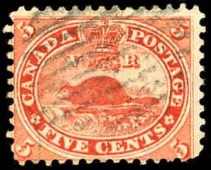 CANADA Sc 15 F/USED - 1859 5¢ Beaver - light cancel-sound stamp