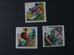 BHUTAN-1967-SC#86-86e BOY SCOUTS RARE IMPERF: GOLD OVPT. MNH-VF-57 YEARS OLD