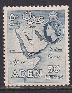 Aden 1953 - 63 QE2 50cts Deep Blue Map MM SG 59a ( E1241 )